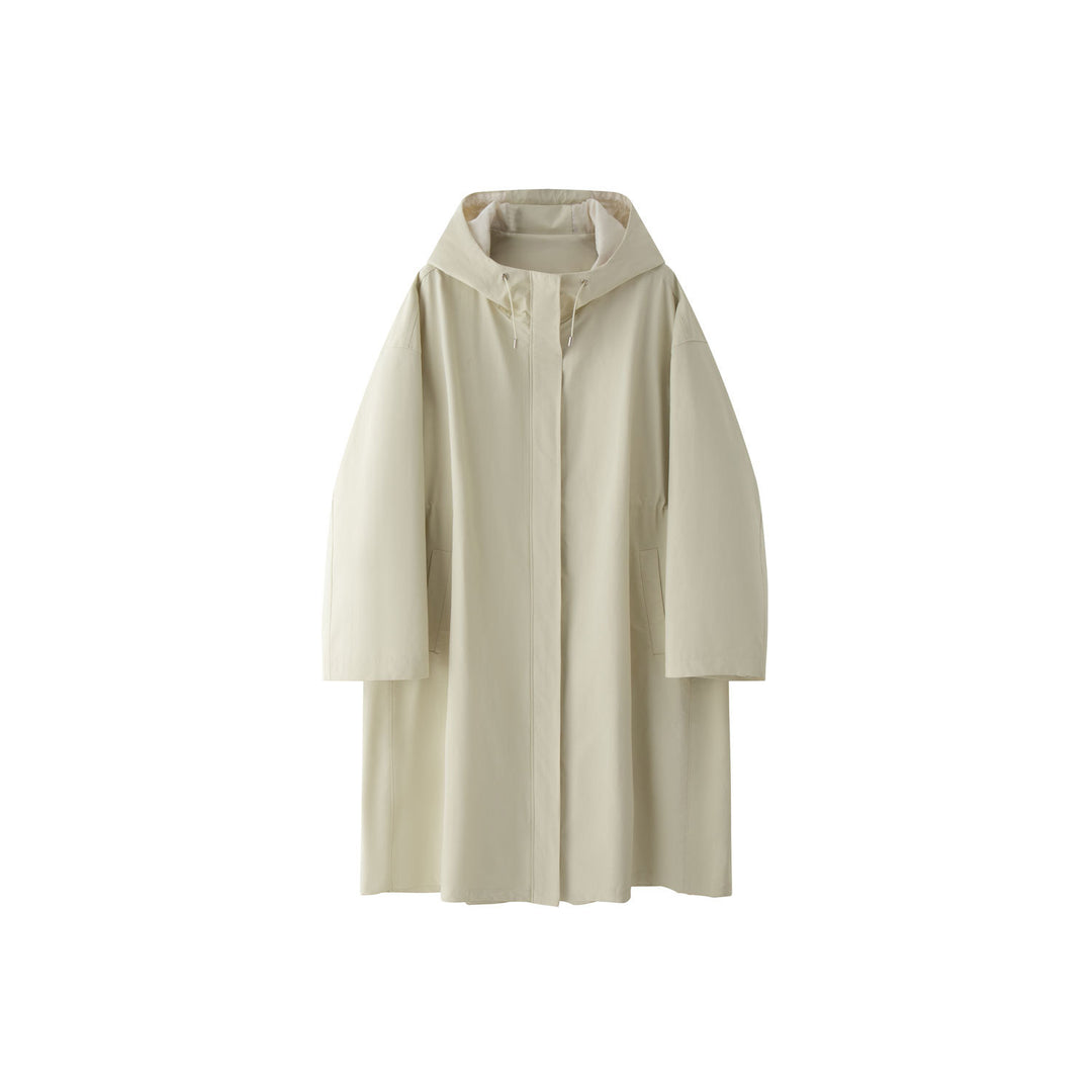 Women Long Oversize Coat with Hood, Concealed Zip and Contrast Cuffs Amarae