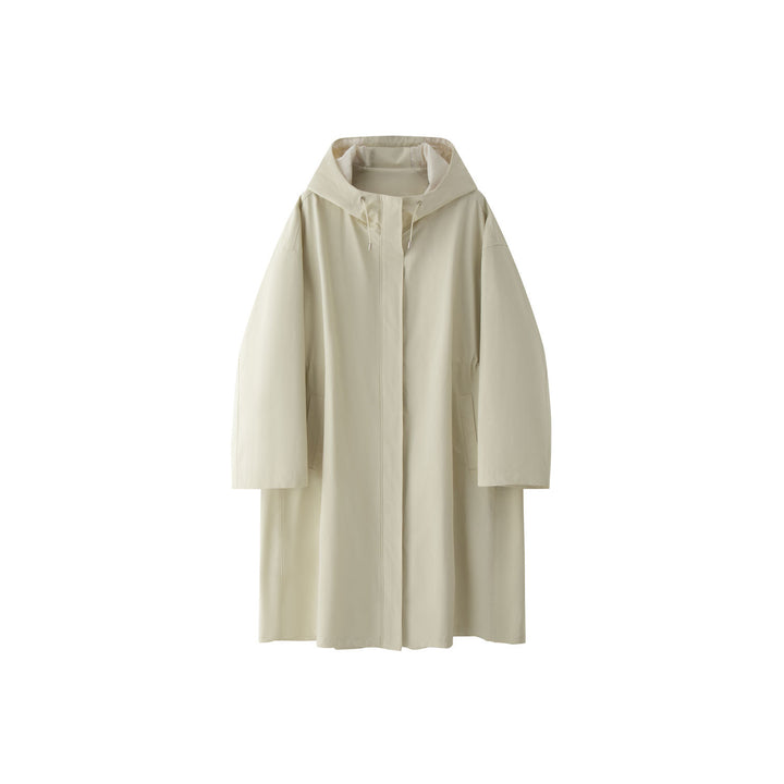 Women Long Oversize Coat with Hood, Concealed Zip and Contrast Cuffs Amarae