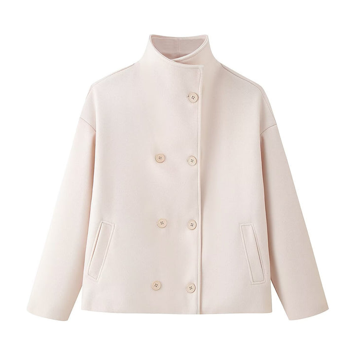 Veste en laine à la mode pour femmes avec col haut et patte à double bouton Chic & Stil