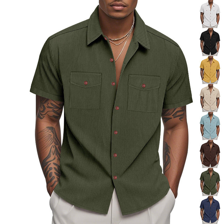 Short sleeve shirt for men with a practical striped pattern and two chest pockets Amarae