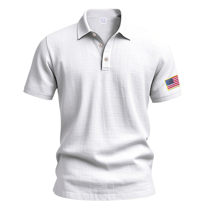 Men's sporty polo with American flag pattern and moisture-wicking technology Lune London