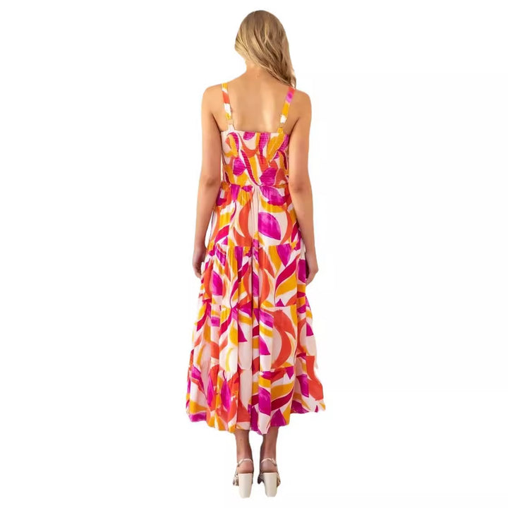 Maxi dress inspired by boho for women with colorful floral pattern and elastic top Chic & Stil