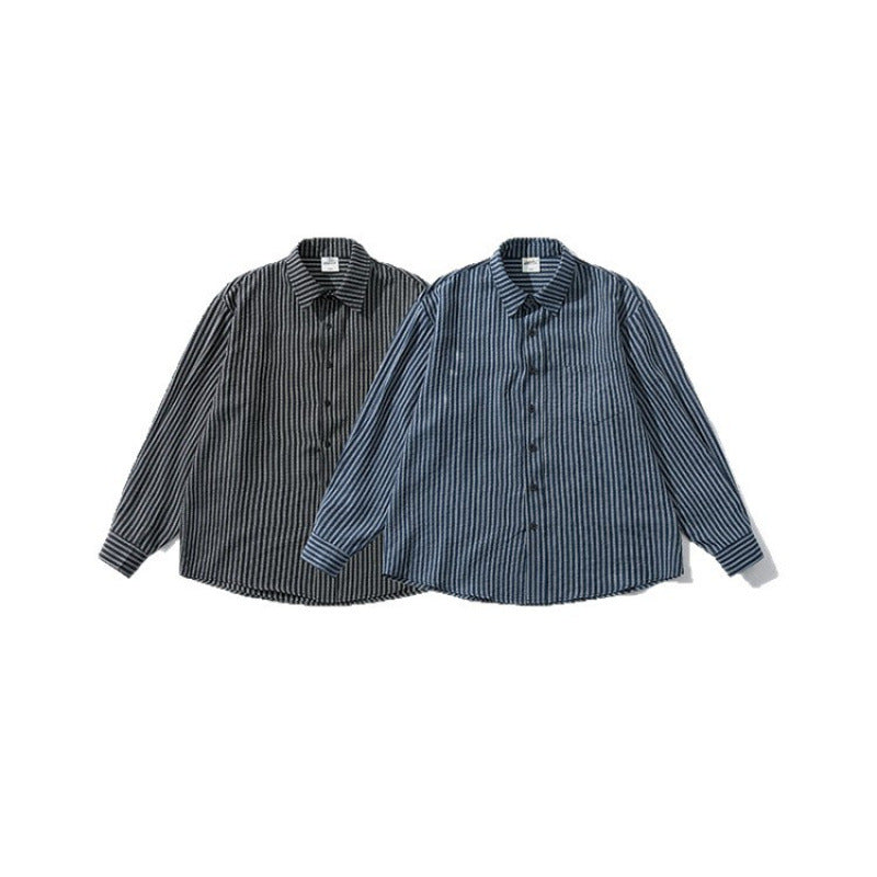 Men's Loose Striped Boxy Shirt made of Cotton Blend with Chest Pocket Amarae