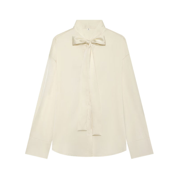 Women's Silk-like Blouse with Tie, Oversized Cut and Concealed Button Placket Amarae