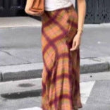 Women Flowing Checked Maxi Skirt with Tailored Trumpet Silhouette Amarae