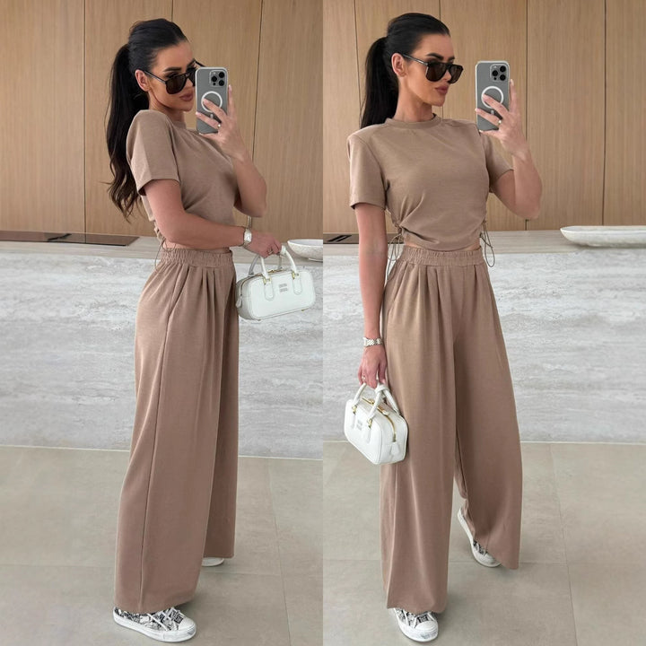 Lune London casual cropped top set for women and wide pants