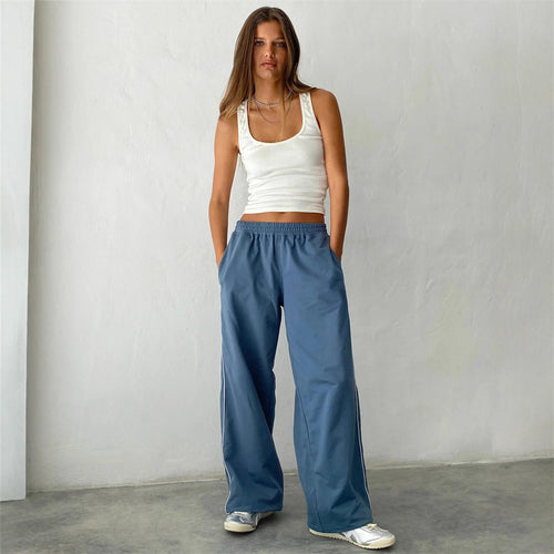 Wide leisure pants for women with side stripes and an elastic waist Amarae