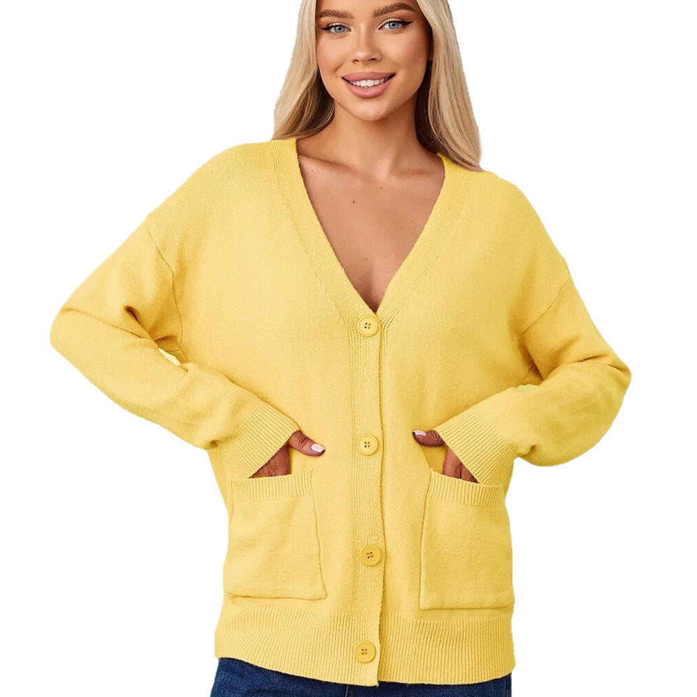 Gilet tricoté décontracté pour femmes avec col en V et poches pratiques Chic & Stil