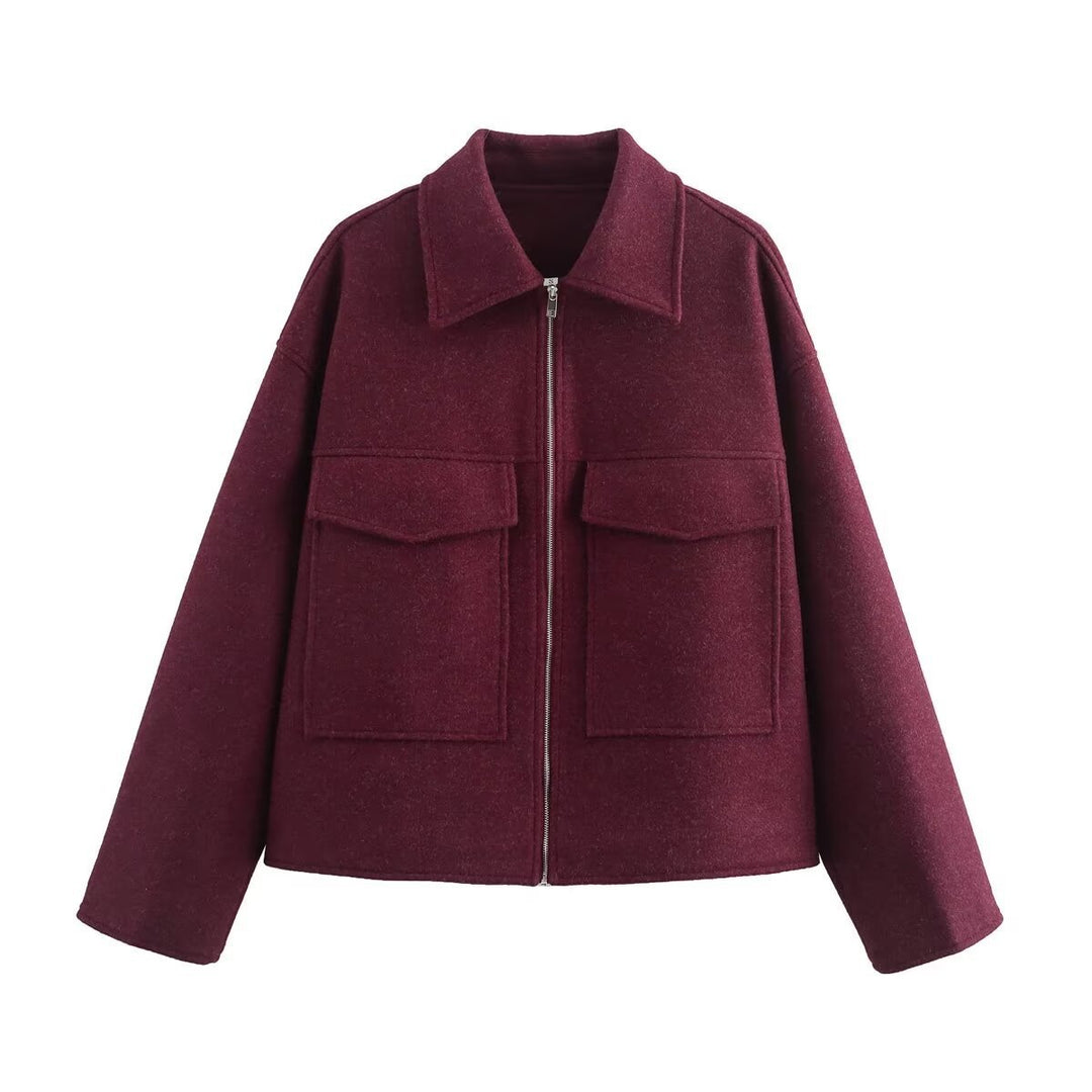 Casual wool jacket for women with practical chest pockets and high-quality zipper Chic and Stil