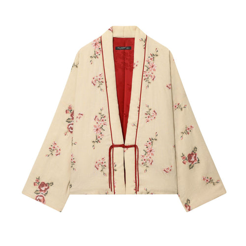 Lady Kimono with floral embroidery and elegant belt at the waist Amarae
