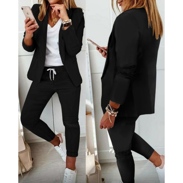Women's Two-Piece Stretch Jersey Blazer Set with Drawstring Jogging Pants Amarae