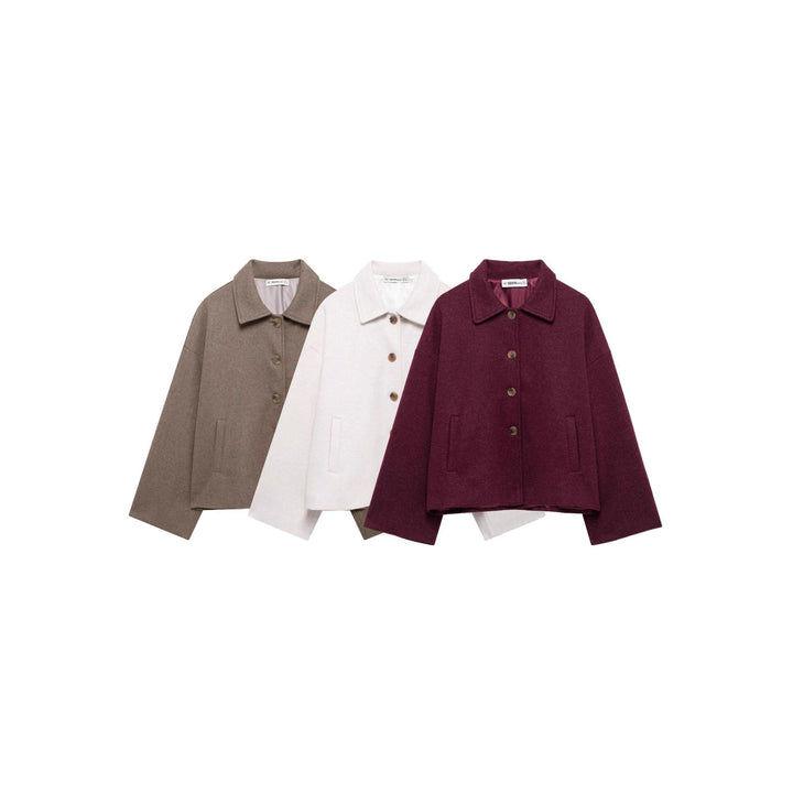 Women's short coat made of wool blend with oversized silhouette and concealed button placket Amarae