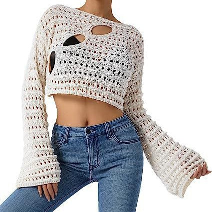 Ladies short knit sweater with open surface Amarae