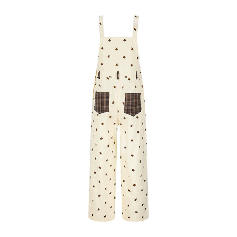 Women's overall in palazzo cut with star all-over and check patch Amarae