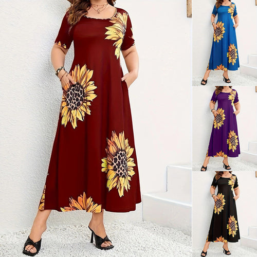 Summer maxi dress for women with sunflower floral pattern and practical pockets Amarae