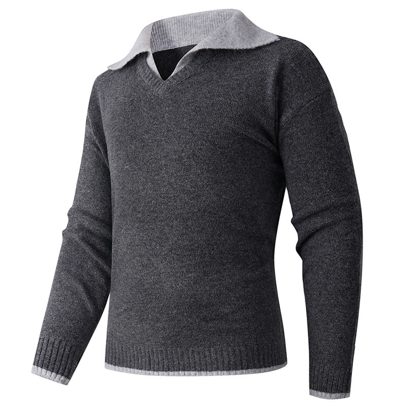 Elegant V-neck sweater for men with contrasting collar Lune London