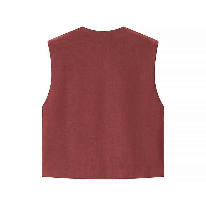 Ladies Embroidered Suede-Look Vest with Three-Dimensional Flower Appliqué Amarae