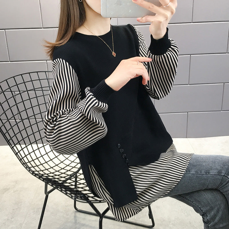 Layered sweatshirt for women with striped sleeves and button details Lune London