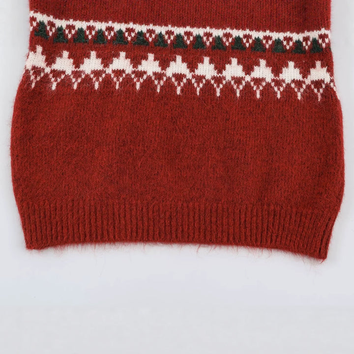 Women's Norwegian Pattern Knit Sweater with Half Zipper and Stand-up Collar Amarae