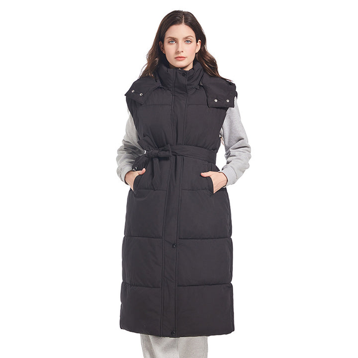 Women Long quilted cardigan with belt and hood Lune London