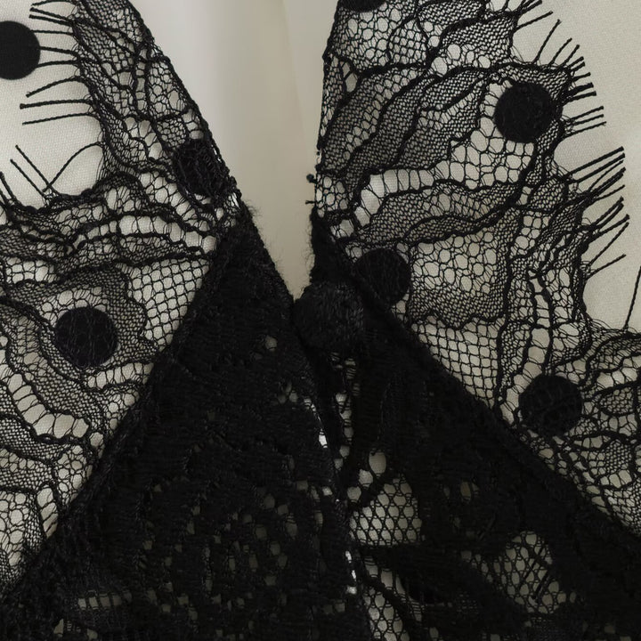 Women's Tailored Blazer with Polka Dot Pattern and Lace-Trimmed Corset Detail Amarae