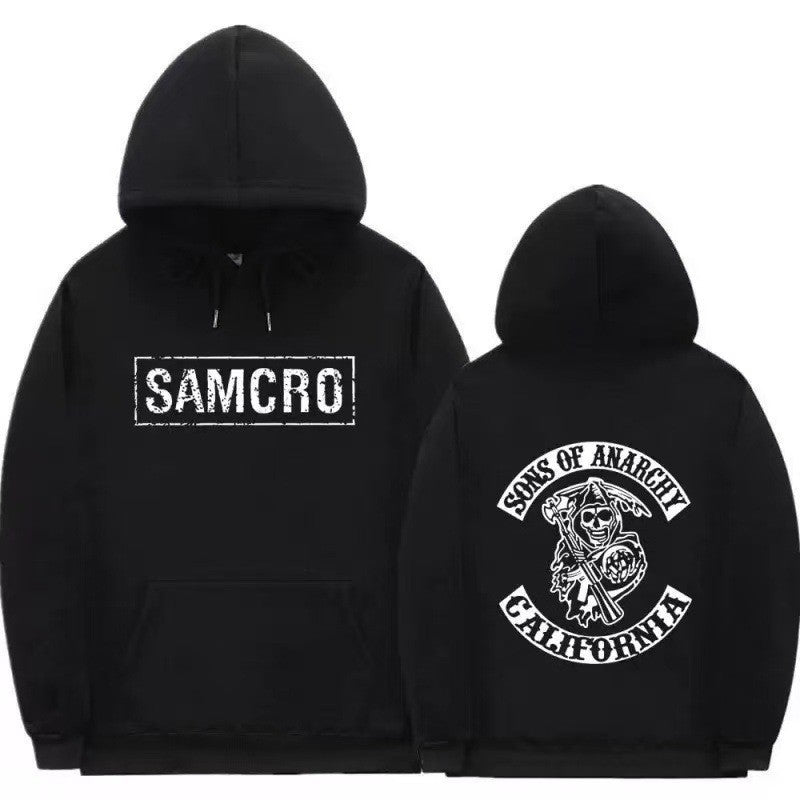 Women's hooded sweatshirt with artistic retro print and kangaroo pocket design Chic & Stil