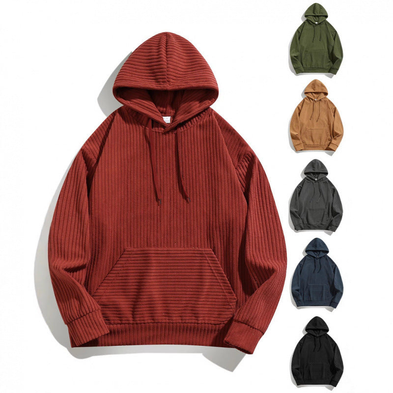 Men's casual hoodie with a textured striped pattern and practical pockets Amarae