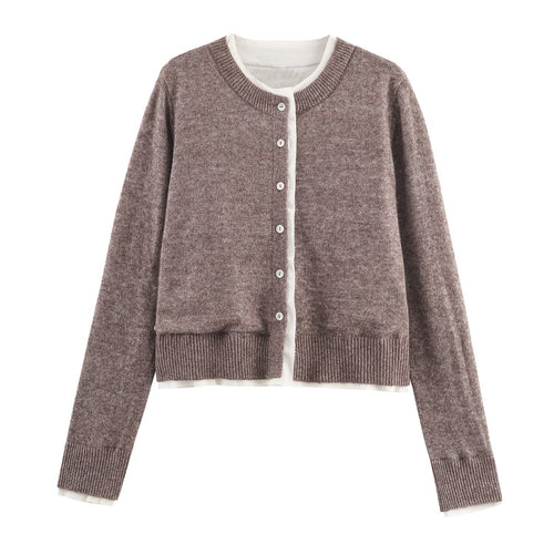 Knitted jacket with buttons and round collar for women Amarae