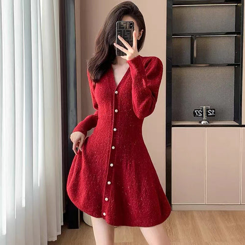 Knit dress for women with button placket and ballet-style sleeves Amarae