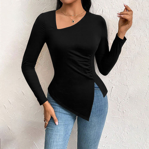 Chemisier femme à manches longues avec coupe asymétrique et fronces tendance Chic & Stil