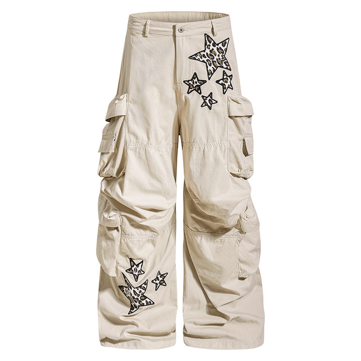 Women's wide cargo culotte pants with oversized pockets and star leo applique Amarae