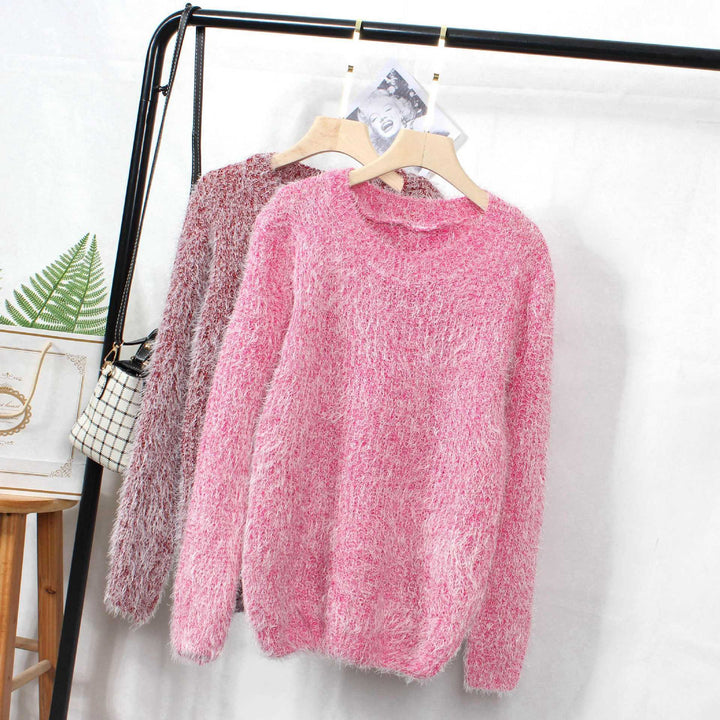 Ladies Fluffy Knit Sweater with Round Neck Lune London