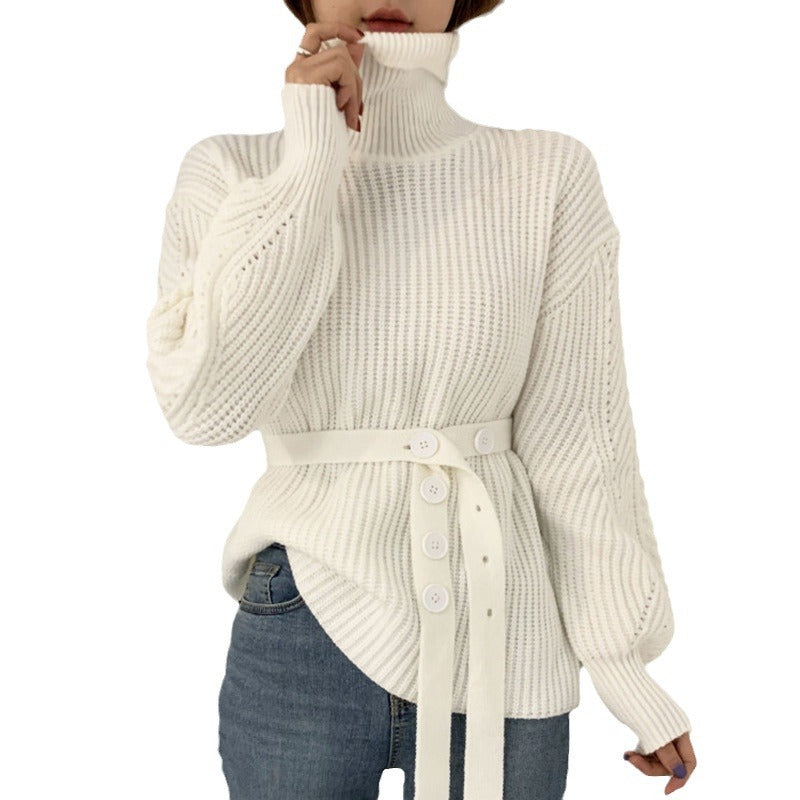 Pull en tricot décontracté pour femmes avec ceinture à la mode Chic & Stil