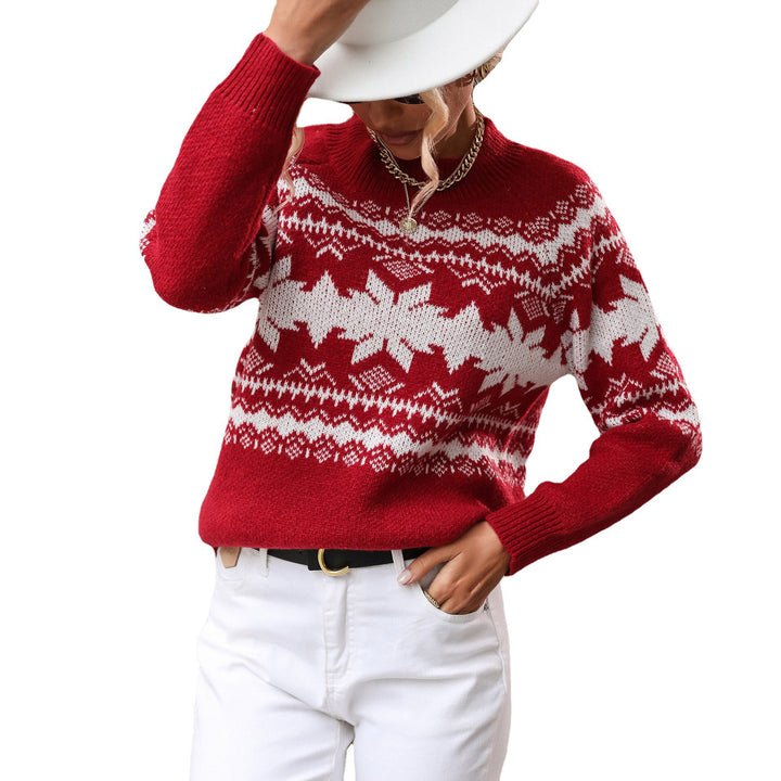 Festive knit sweater for women with a winter pattern and a high collar Lune London