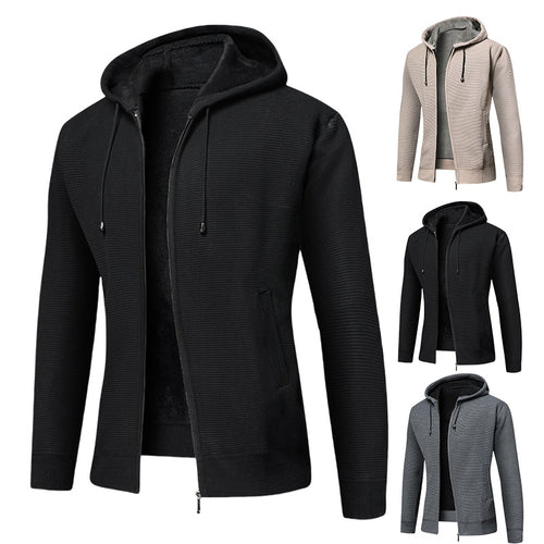 Men's fleece hooded jacket with trendy ribbed design Amarae