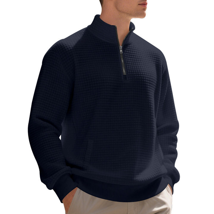 Elegant fleece sweater for men with half-zip closure and textured design Lune London