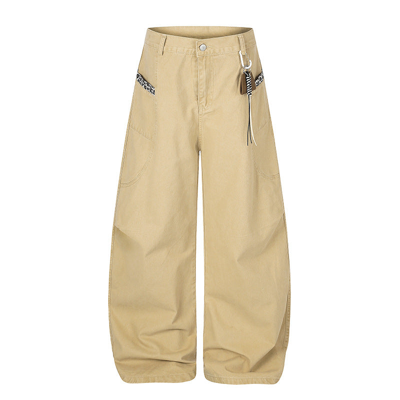 Women Extra Wide Palazzo Trousers with High Waist, Cargo Pockets and Decorative Keychain Amarae