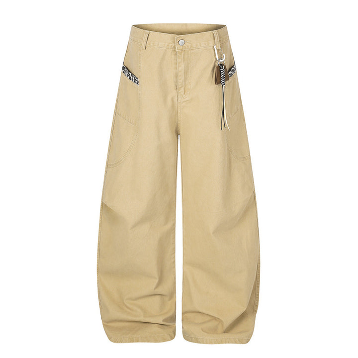 Women Extra Wide Palazzo Trousers with High Waist, Cargo Pockets and Decorative Keychain Amarae