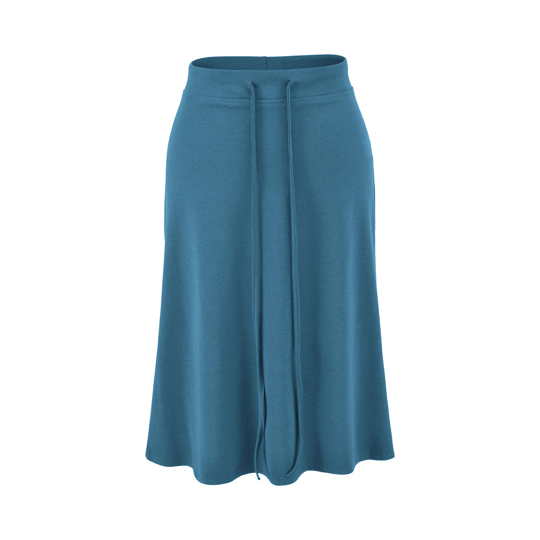 Women Jersey Midi Skirt with High Waist, Drawstring and A-Line Cut Amarae