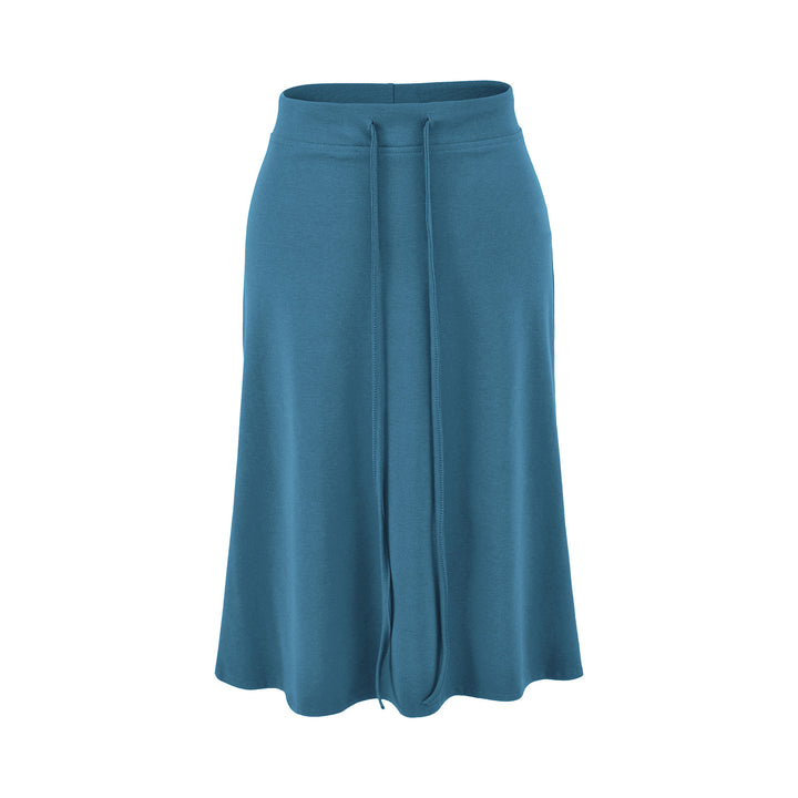 Women Jersey Midi Skirt with High Waist, Drawstring and A-Line Cut Amarae