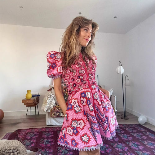 Maxi dress for women with a floral design and refined ruffle details Amarae