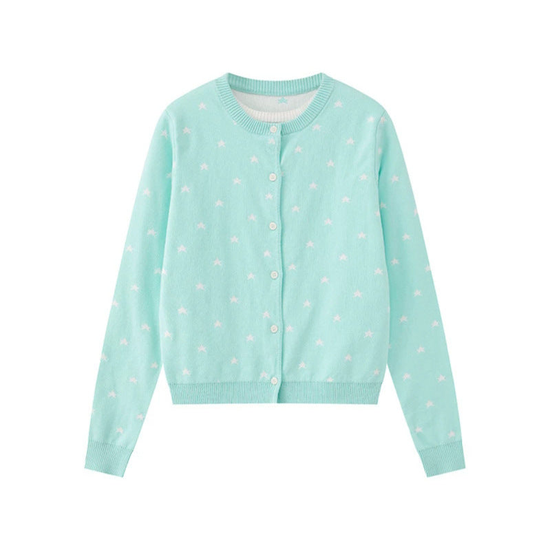 Women's fine-knit cardigan with star jacquard, round neck and button closure Amarae
