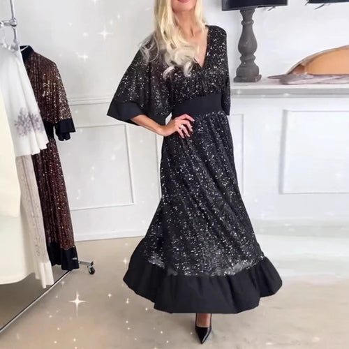 Robe de soirée glamour pour femmes avec accents scintillants et manches volumineuses Chic & Stil