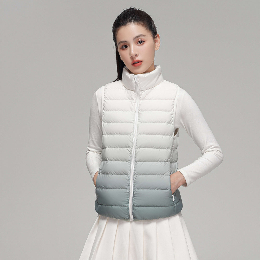 Women's Sleeveless Thermo Quilted Vest with High Stand-Up Collar and Zipper Amarae