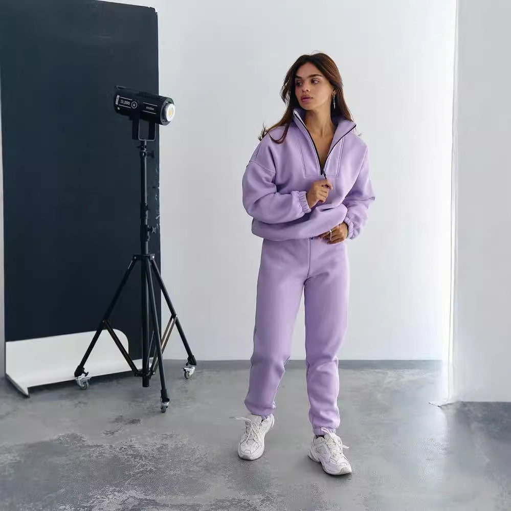 Women's fleece tracksuit with half-zip and elastic cuffs Lune London