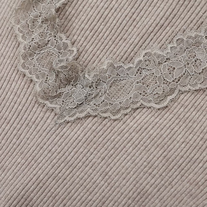 Women Two-Piece Ribbed Knit Set with Lace Trim Amarae