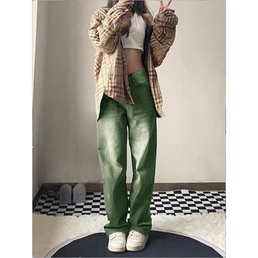 Ladies high-waisted wide denim jeans with straight leg and vintage wash Amarae