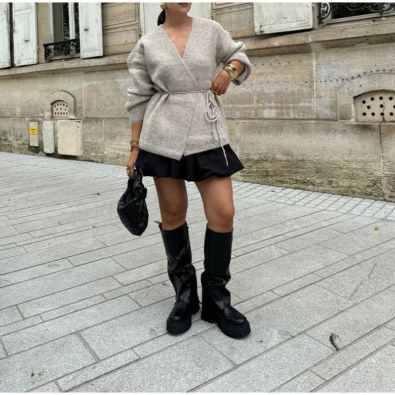 Elegant knit coat for women with belt Amarae