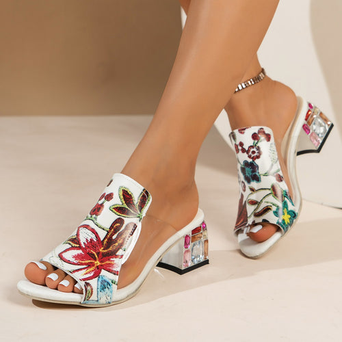 Women’s strap mules with floral design and comfortable block heel Amarae
