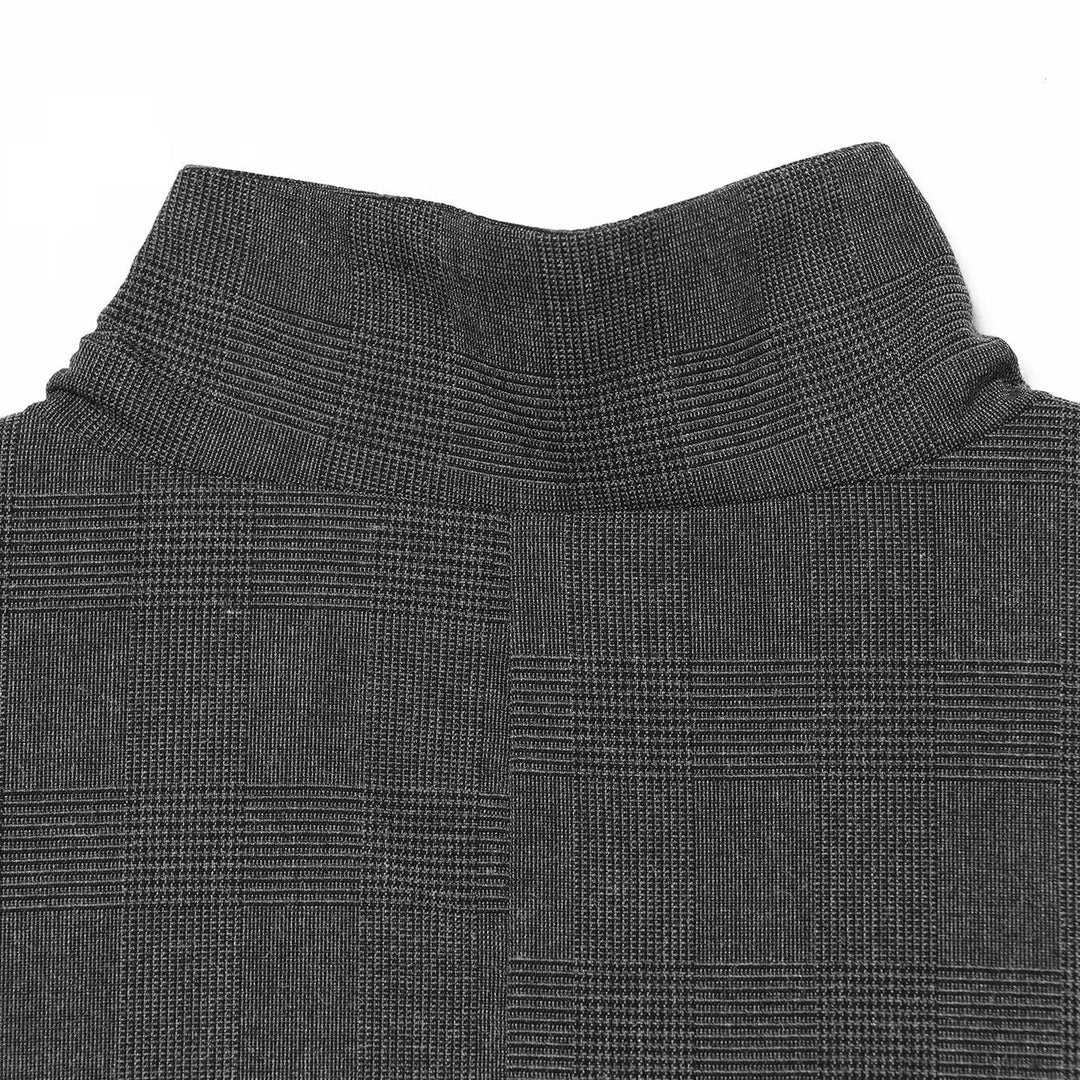 Women Checked Long Blazer with Stand Collar, Concealed Button Placket and Flap Pockets Amarae
